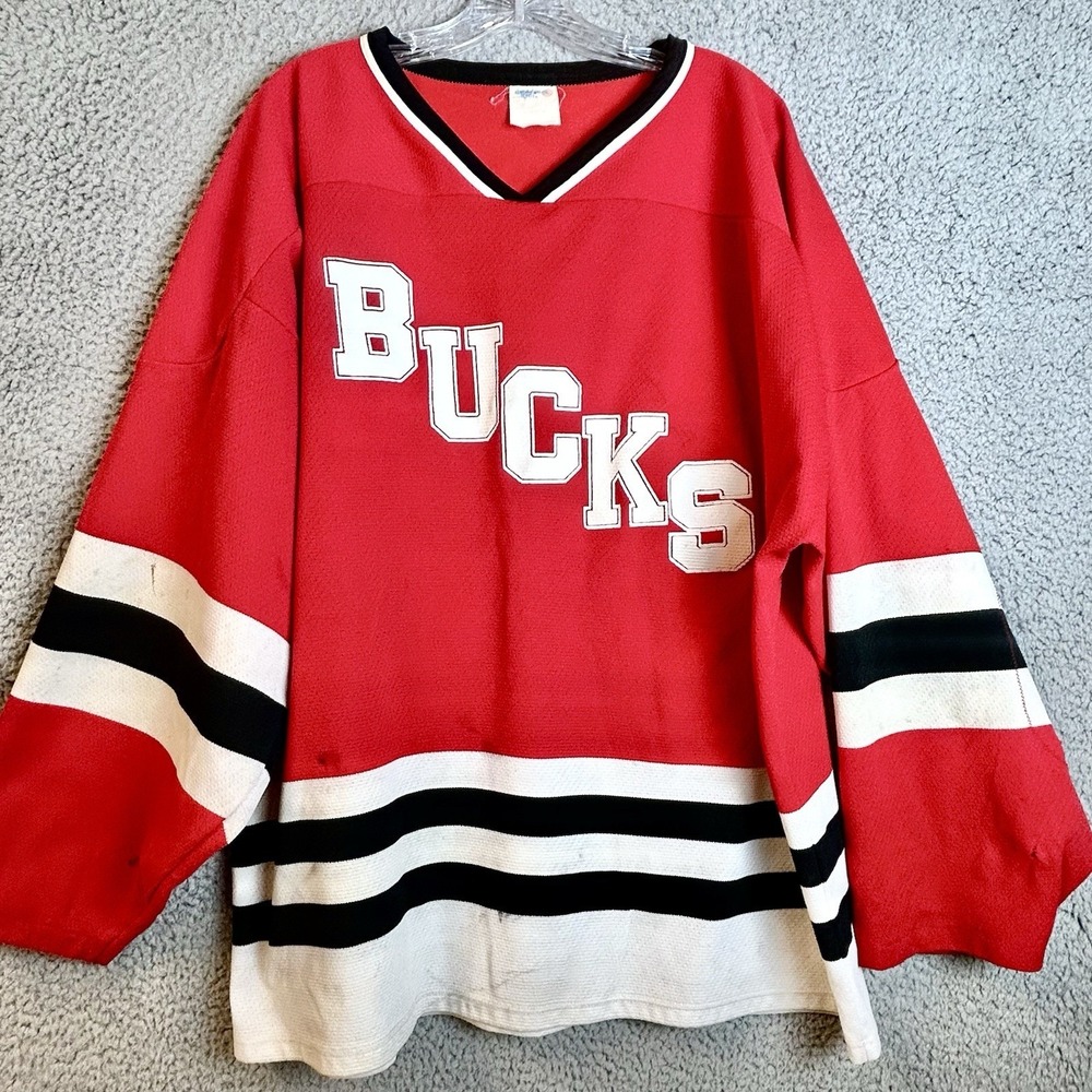 Athletic Knit AK BUCKS Hockey #27 Jersey Men's XXL 2XL White Black Red Vintage